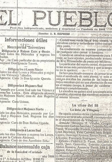 Portada del diario El Pueblo, 1908. Fuente: Ra�l Jaluf