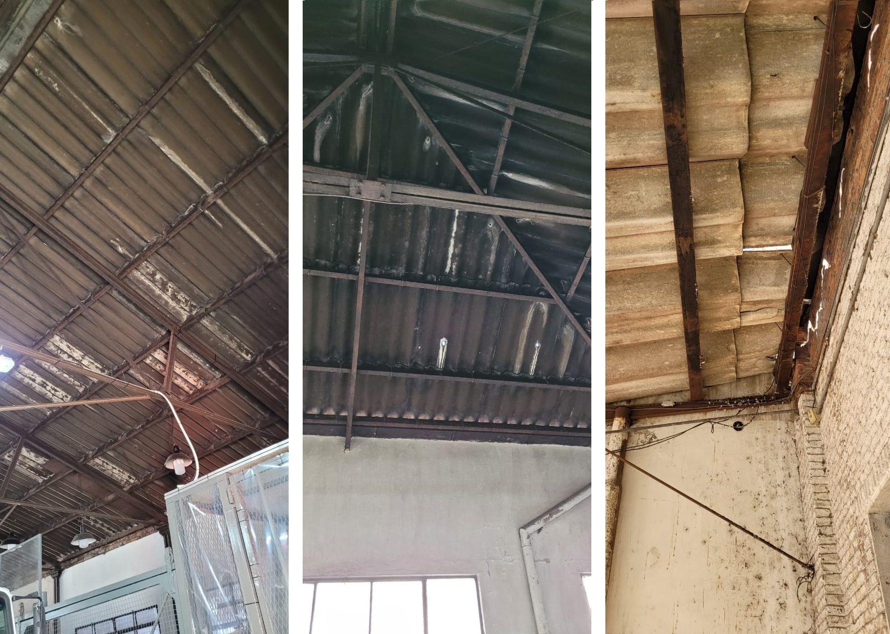 Los techos de fibrocemento, en pésimo estado, posiblemente tengan asbesto. 